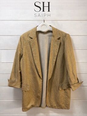 SAIPH Gold Shimmer Open Front Blazer Jacket – Size L